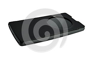 Smartphone in a black case isolate on a white background close-up