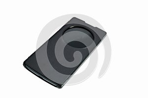 Smartphone in a black case isolate on a white background close-up