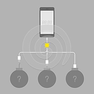 Smartphone black color flat design and usb cable sync