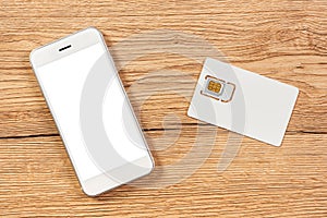 Smartphone with blank screen and mobile phone SIM card