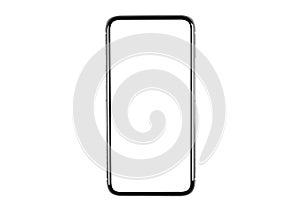 Smartphone with blank screen mock up. Smartphone isolated screen. Mobile phone white screen with copy space isolated on white back