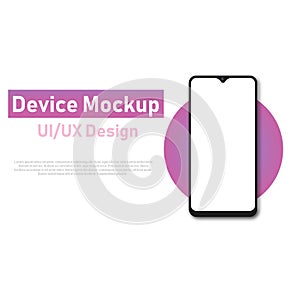 Smartphone blank screen, phone mockup with blue circle for UI design interfac. Vector