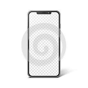 Smartphone with blank transparent screen, realistic mockup. Modern frameless phone, vector template for web or mobile app design