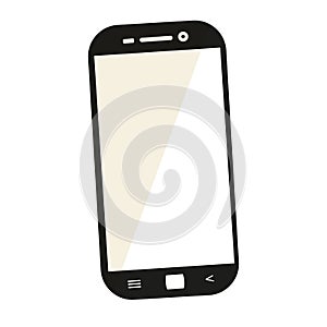 Smartphone with blank white screen. Flat cartoon illustration for web banners, sites, infographics design. Isolated on white backg