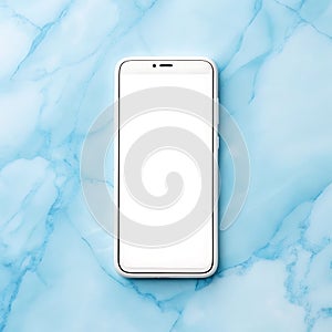 Smartphone with a blank white screen on a light blue background mockup