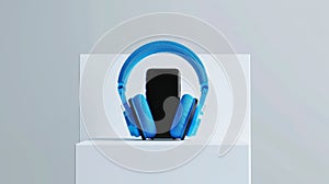 The smartphone with blue headphones.AI generated image