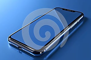 Smartphone with blue screen on blue background.