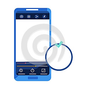 Smartphone blue with white touchscreen isolated, chatting sms, application for communications