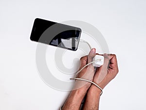 Smartphone bondage arm by changer line