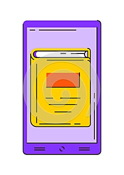 Smartphone with book. Digital library concept.
