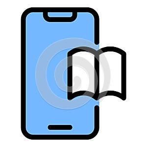Smartphone Book icon flat line style illustration representing digital reading and e-books, suitable for online libraries, mobile photo
