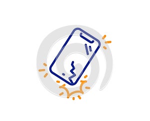 Smartphone broken line icon. Phone crack sign. Mobile device. Vector