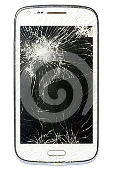 Smartphone with Broken Screen isolated over white