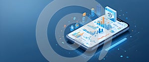 Smartphone with Business Data, Analytics Trends, and Cross-Platform Programming Concept.