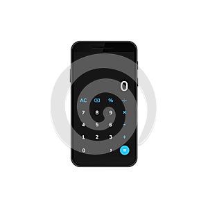 Smartphone with calculator app display featuring basic and advanced mathematical functions