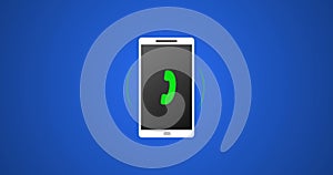Smartphone Call with Green Icon and Ringing Vector Animation 4k Rendered Video on Blue Background.