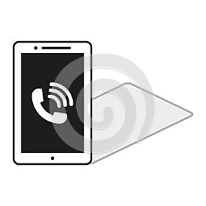 Smartphone call icon. Mobile phone communication symbol. Touchscreen device with call sign. Vector illustration. EPS 10.