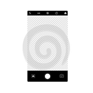 Smartphone camera app screen interface background. Vector viewfinder display mockup photo composer.