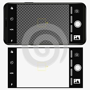 Smartphone with camera application. User interface of camera viewfinder. Focusing screen in recording time. icon, ui. Vector