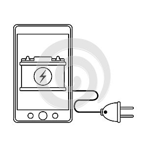 Smartphone car battery charge and wire in black and white