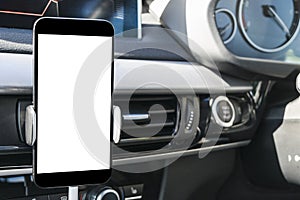 Smartphone in a car use for Navigate or GPS. Driving a car withSmartphone in a car use for Navigate or GPS. Driving a car