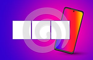 Smartphone with carousel interface. Social network and media design concept. Vector illustration.