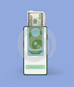 Smartphone Cashout concept front view 3d Illustration on blue photo