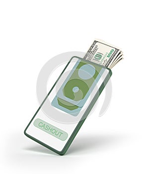 Smartphone Cashout concept perspective view 3d Illustration on white photo