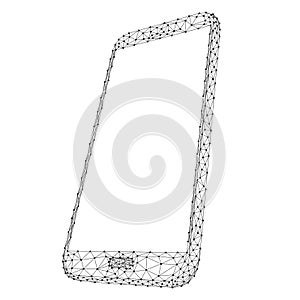 Smartphone cell web online mobile phone from abstract futuristic polygonal black lines and dots. Vector illustration