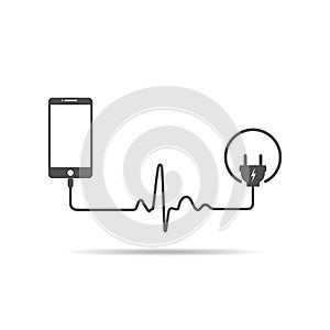 Smartphone charging connect to power plug. Vector illustration.