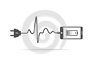 Smartphone charging connect to power plug. Vector illustration.