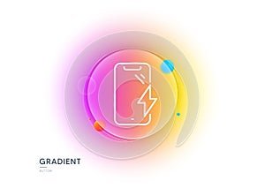 Smartphone charging line icon. Phone charge sign. Mobile device. Gradient blur button. Vector