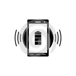 Smartphone charging on wireless charger icon isolated on white background