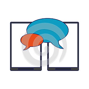 Smartphone chat with bubbles symbol blue lines