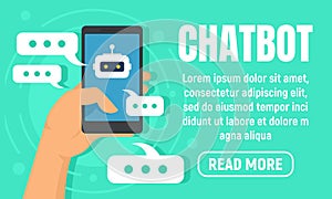Smartphone chatbot concept banner, flat style
