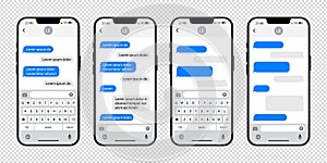 Smartphone chatting interface. SMS chat composer. Sms template bubbles for compose dialogues. Phone chatting sms template bubbles