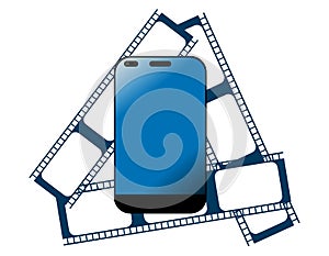 Smartphone with cinema film, movie, photography, colors, isolated.