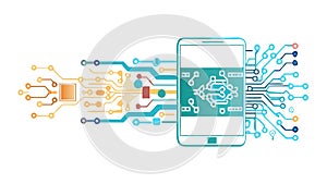 Smartphone on Circuit Board Background, Integrated Mobile Tech, vector design Generative AI