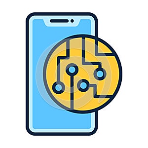 Smartphone Circuit Board Flat Colored Icon for Technology and System Concepts