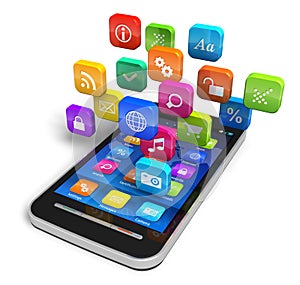 Smartphone with cloud of application icons