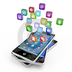 Smartphone with cloud of application icons