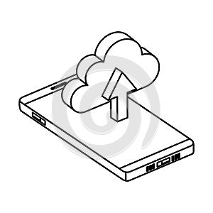 smartphone with cloud computing and arrow upload
