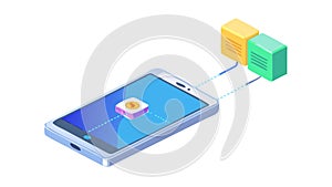 Smartphone with Cloud Data Transfer and Sync Isometric, vector design Generative AI