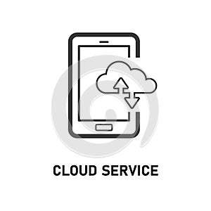 Smartphone with cloud icon. Cloud service technology icon. Info exchange through cloud service.