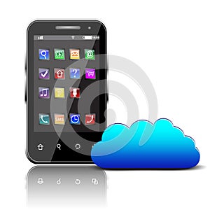 Smartphone with colorful apps and cloud computing symbol