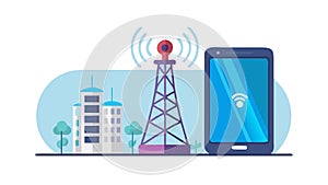 Smartphone and Communication Tower in Urban Setting, vector design Generative AI