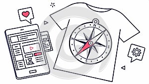 Smartphone compass app interface, navigation and technology design, mobile UI vector design Generative AI
