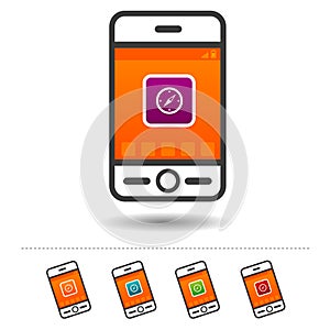 Smartphone with compass icon.