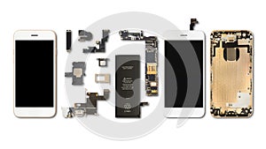 Smartphone components isolate on white