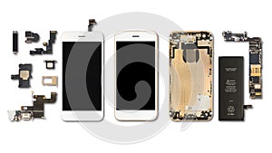 Smartphone components isolate on white